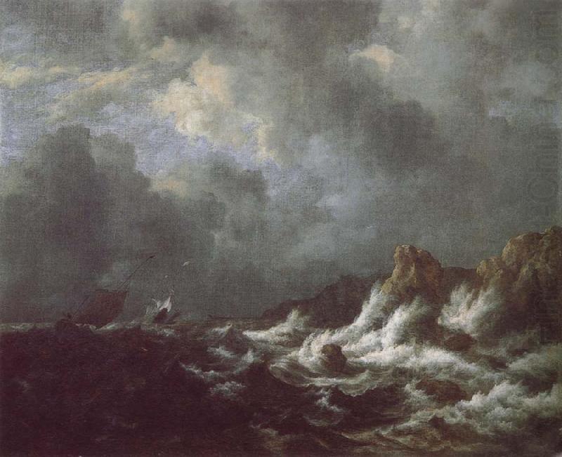 Rough Sea with Sailing vessels off a Rocky coast, Jacob van Ruisdael
